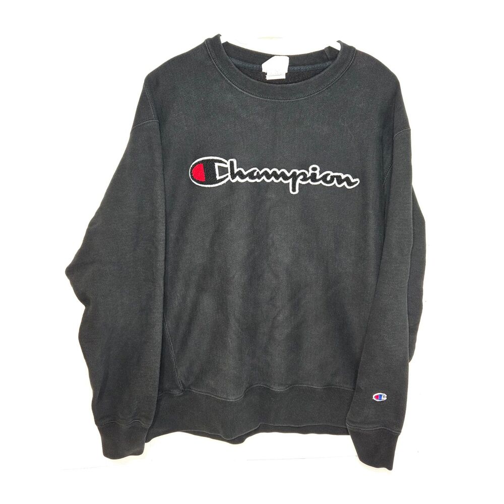 Champion Reverse Weave Big Logo Crewneck Sweatshirt | Men's Size XL | Black